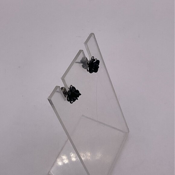 Black Rose Flower Stud Earrings - Picture 2 of 3